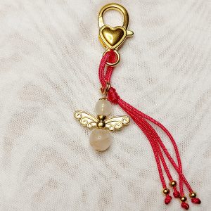 Schlüsselanhänger/ Taschenanhänger Engel Rosenquarz Pink Goldfarben