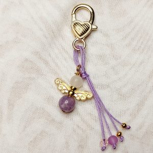 Schlüsselanhänger/ Taschenanhänger Engel Lepidolith Rosenquarz Lila Goldfarben