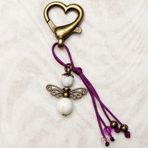 Schlüsselanhänger/ Taschenanhänger Engel Magnesit Lila Bronzefarben