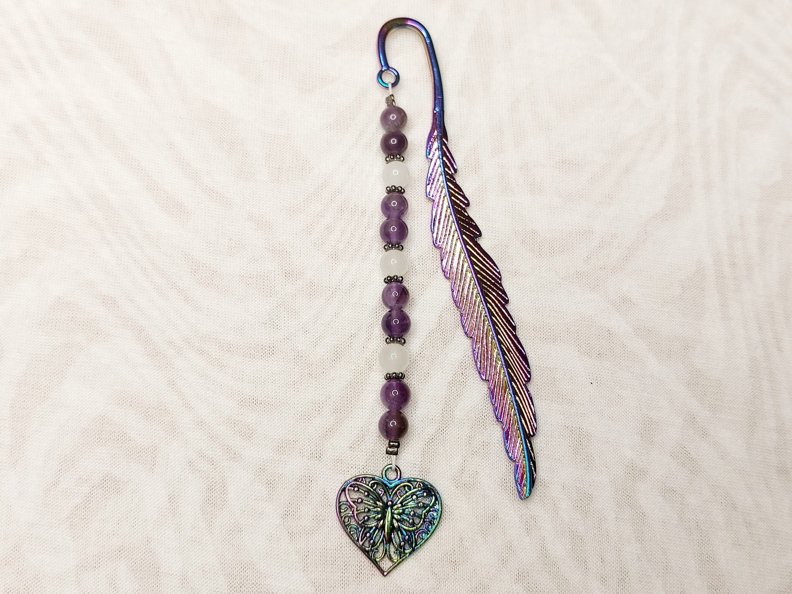 Lesezeichen Amethyst Rosenquarz Edelstein Multicolor Feder – Bild 2