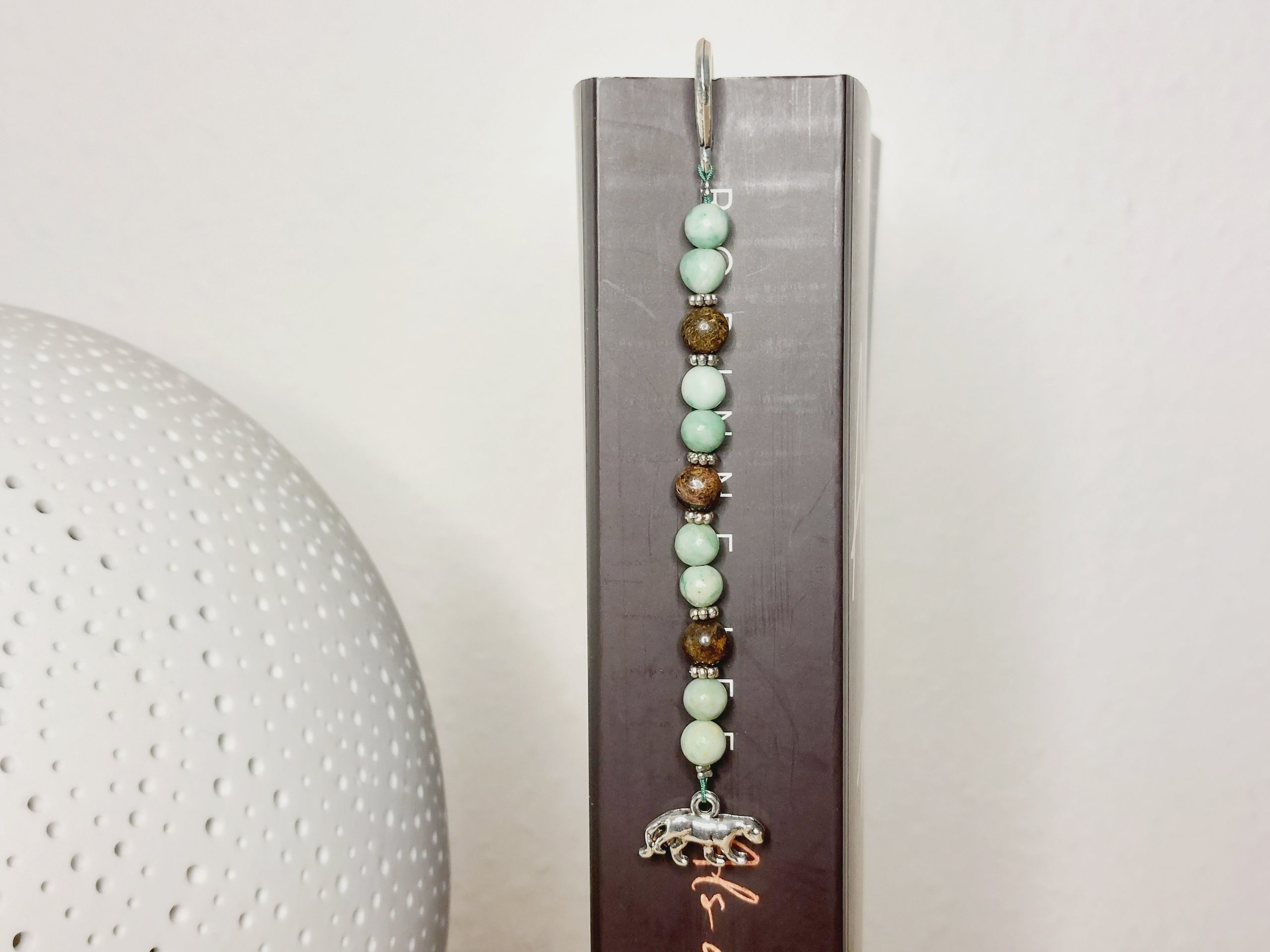 Lesezeichen Qinghai Jade Bronzit Edelstein Silberfarben Feder – Bild 3